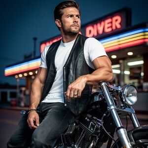 Vintage Black Leather Real Biker Vest With Pockets Sz 2X